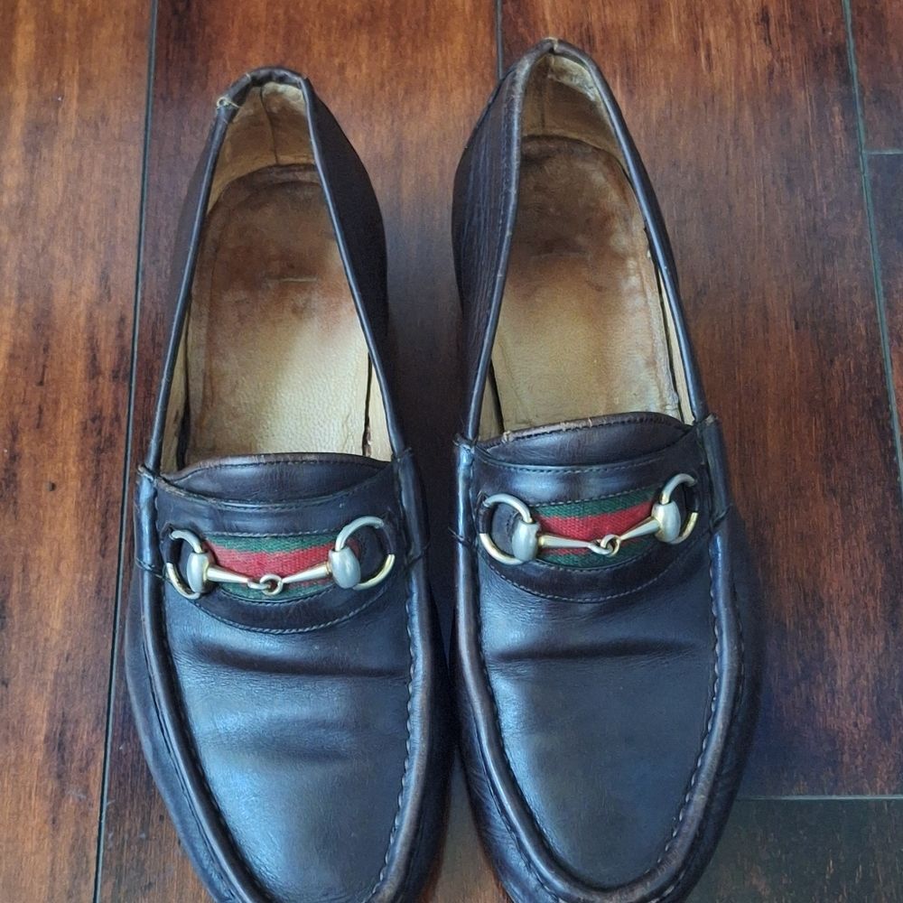 Gucci 80s Men’s Brown Leather 1953 Gold Horsebit Loafers Green Red Web 42 USA 9 - Picture 12 of 12